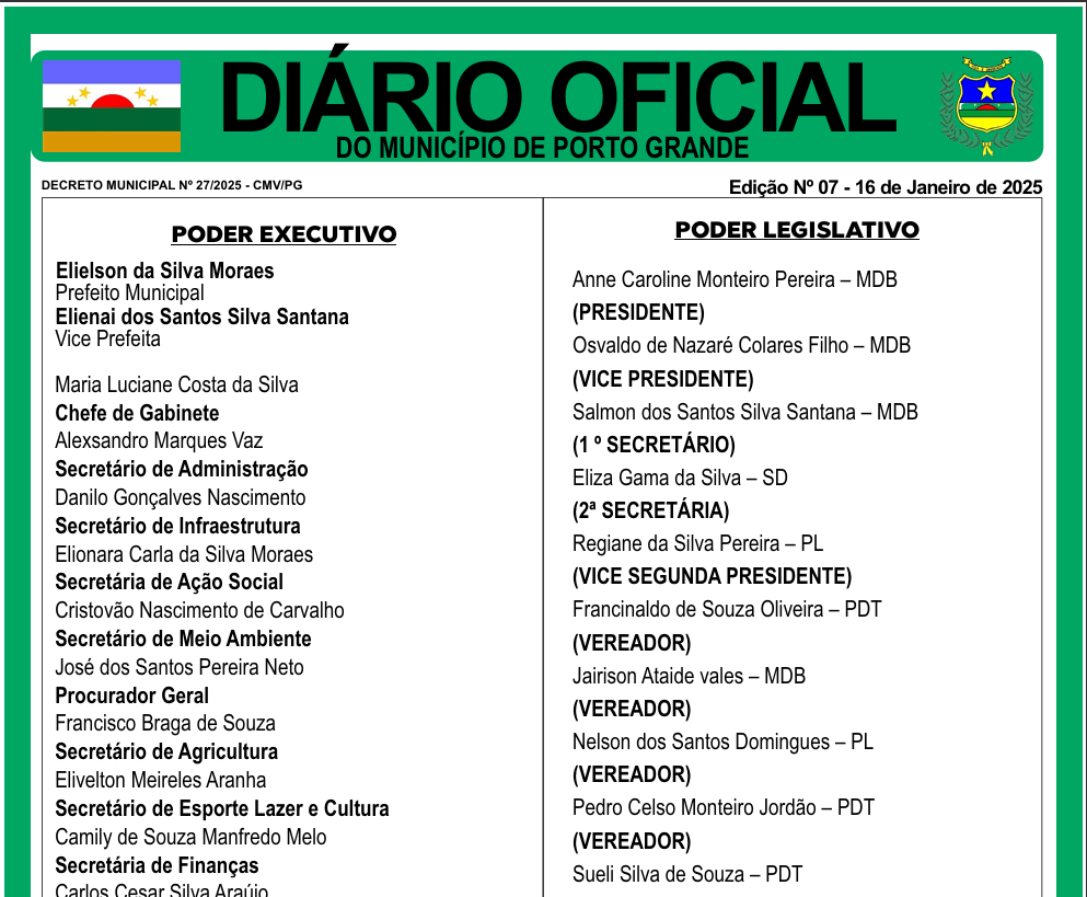DIÁRIO OFICIAL - EDIÇÃO 07 - 16 DE JANEIRO DE 2025
